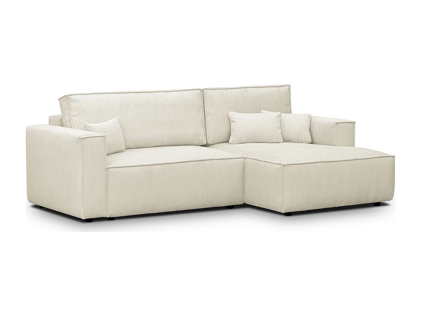 Canapé d'angle à droite convertible 3 places en velours côtelé beige - Asti