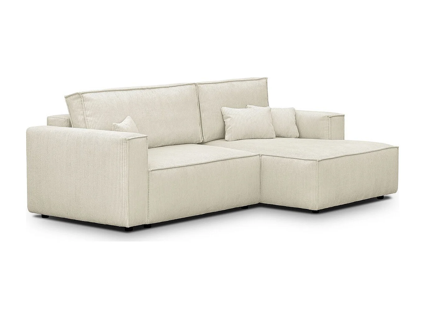 Canapé d'angle à droite convertible 3 places en velours côtelé beige - Asti