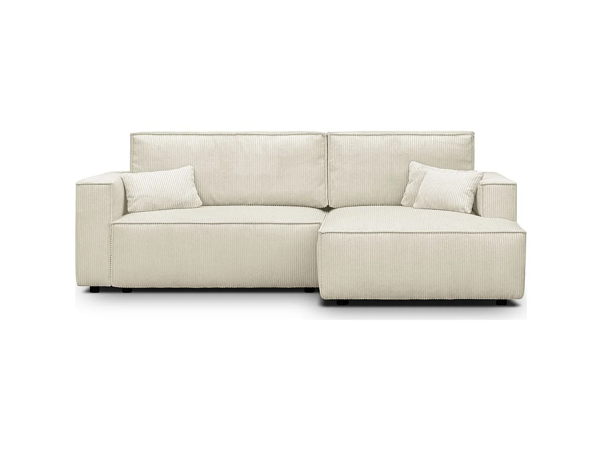 Canapé d'angle convertible 3 places en velours côtelé beige ASTI