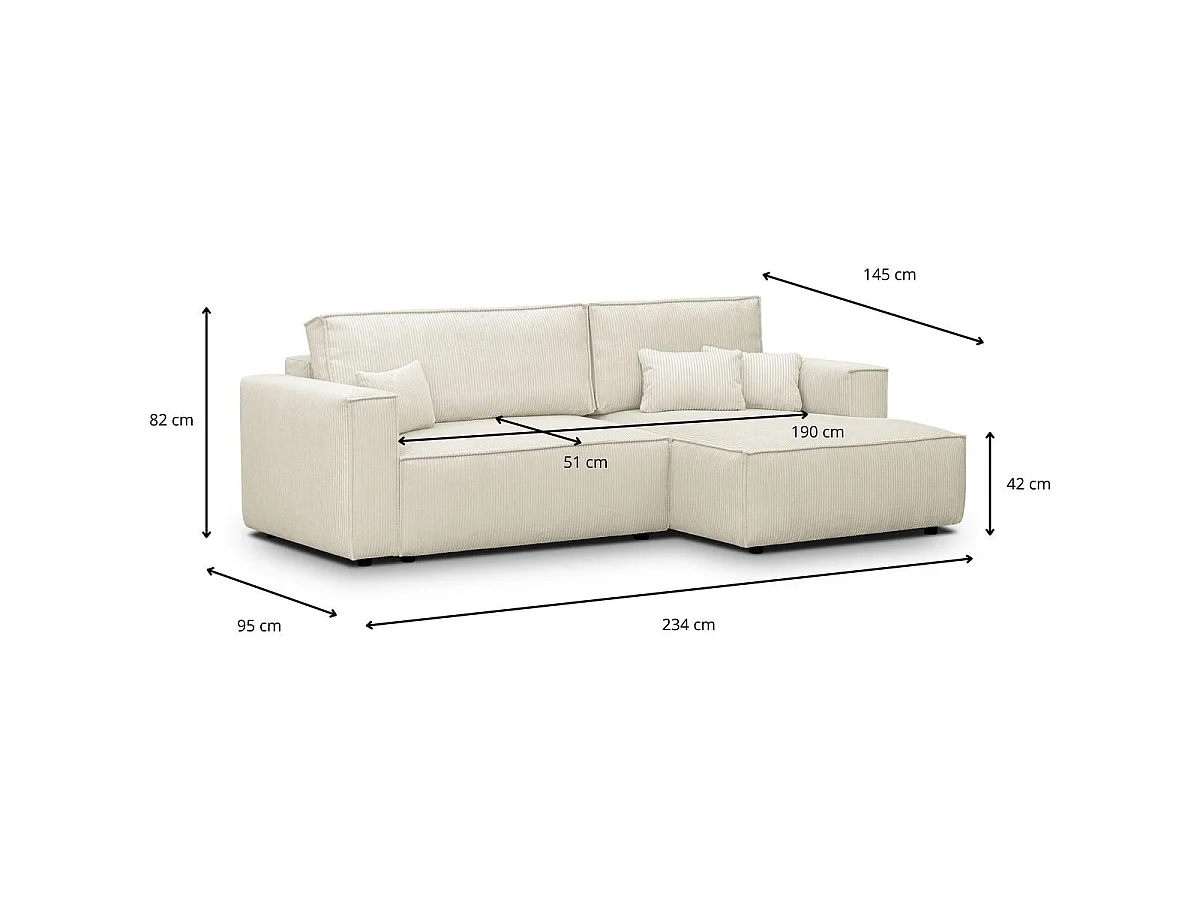Canapé d'angle convertible 3 places en velours côtelé beige ASTI
