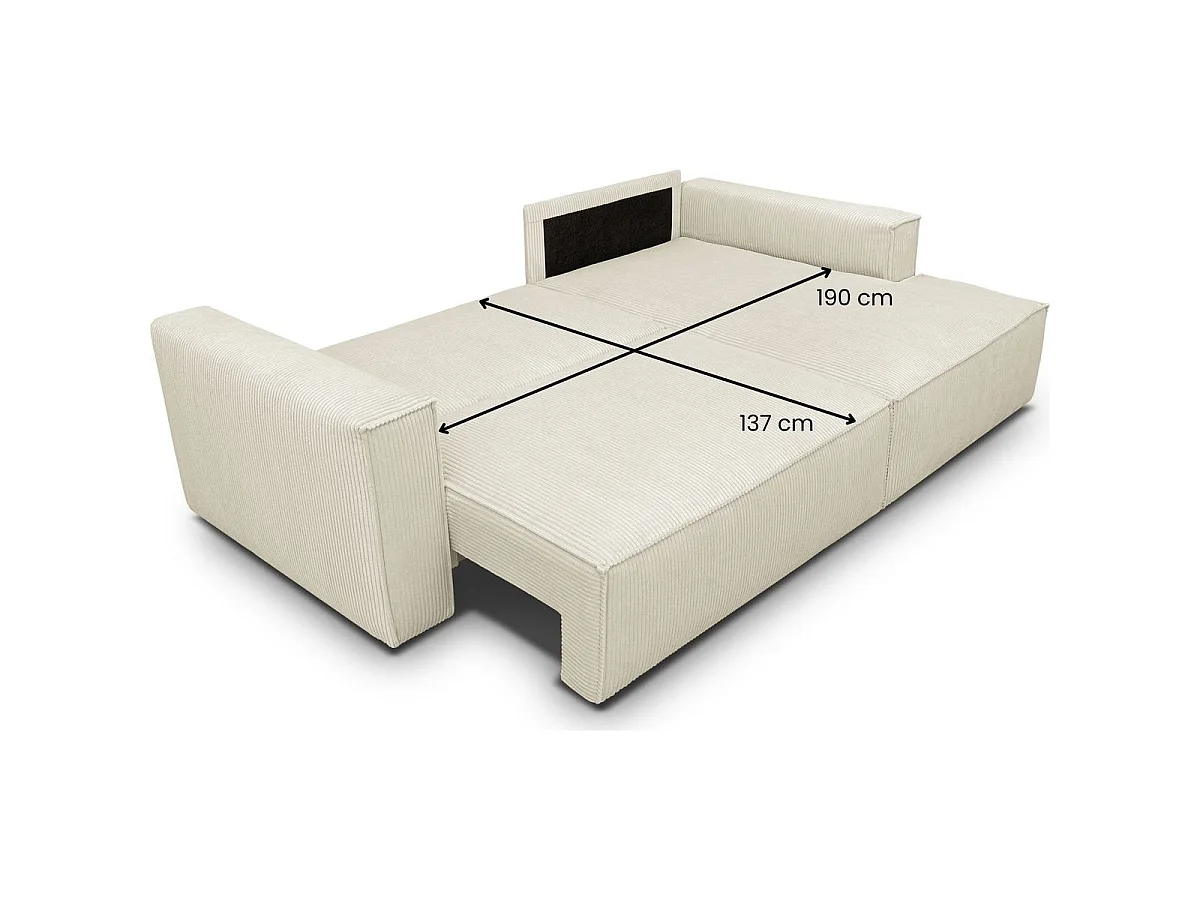 Canapé d'angle convertible 3 places en velours côtelé beige ASTI