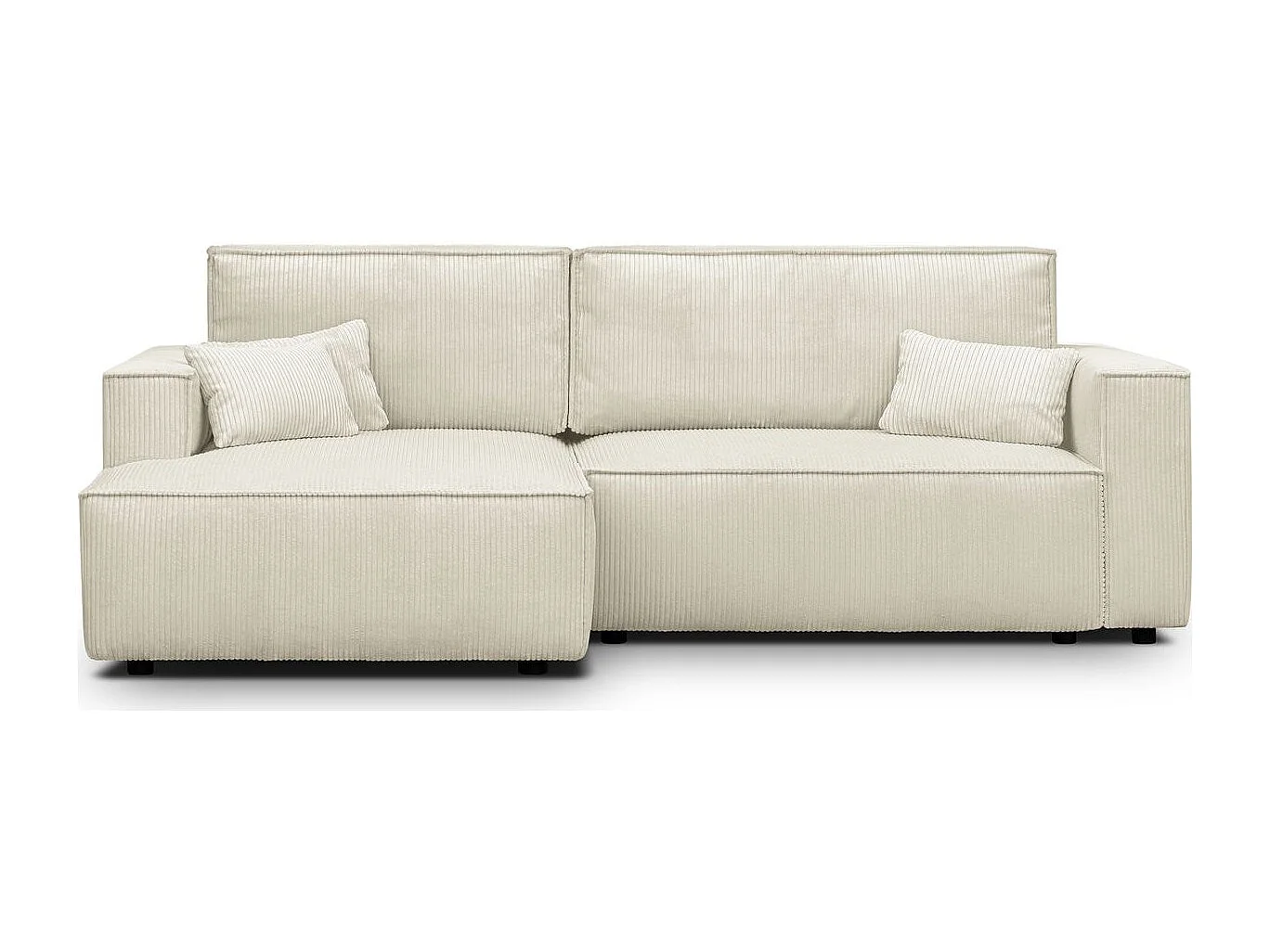 Canapé d'angle à gauche convertible 3 places en velours côtelé beige - Asti