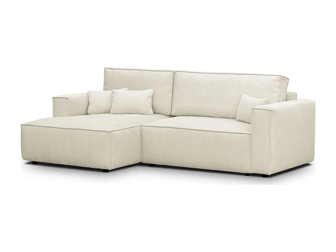Canapé d'angle à gauche convertible 3 places en velours côtelé beige - Asti