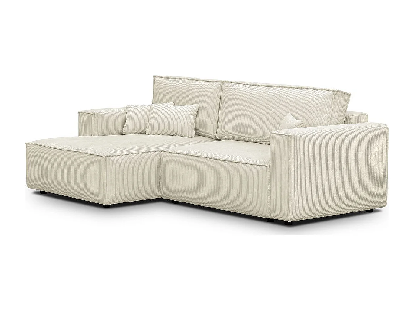 Canapé d'angle à gauche convertible 3 places en velours côtelé beige - Asti