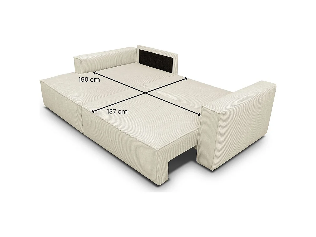 Canapé d'angle à gauche convertible 3 places en velours côtelé beige - Asti