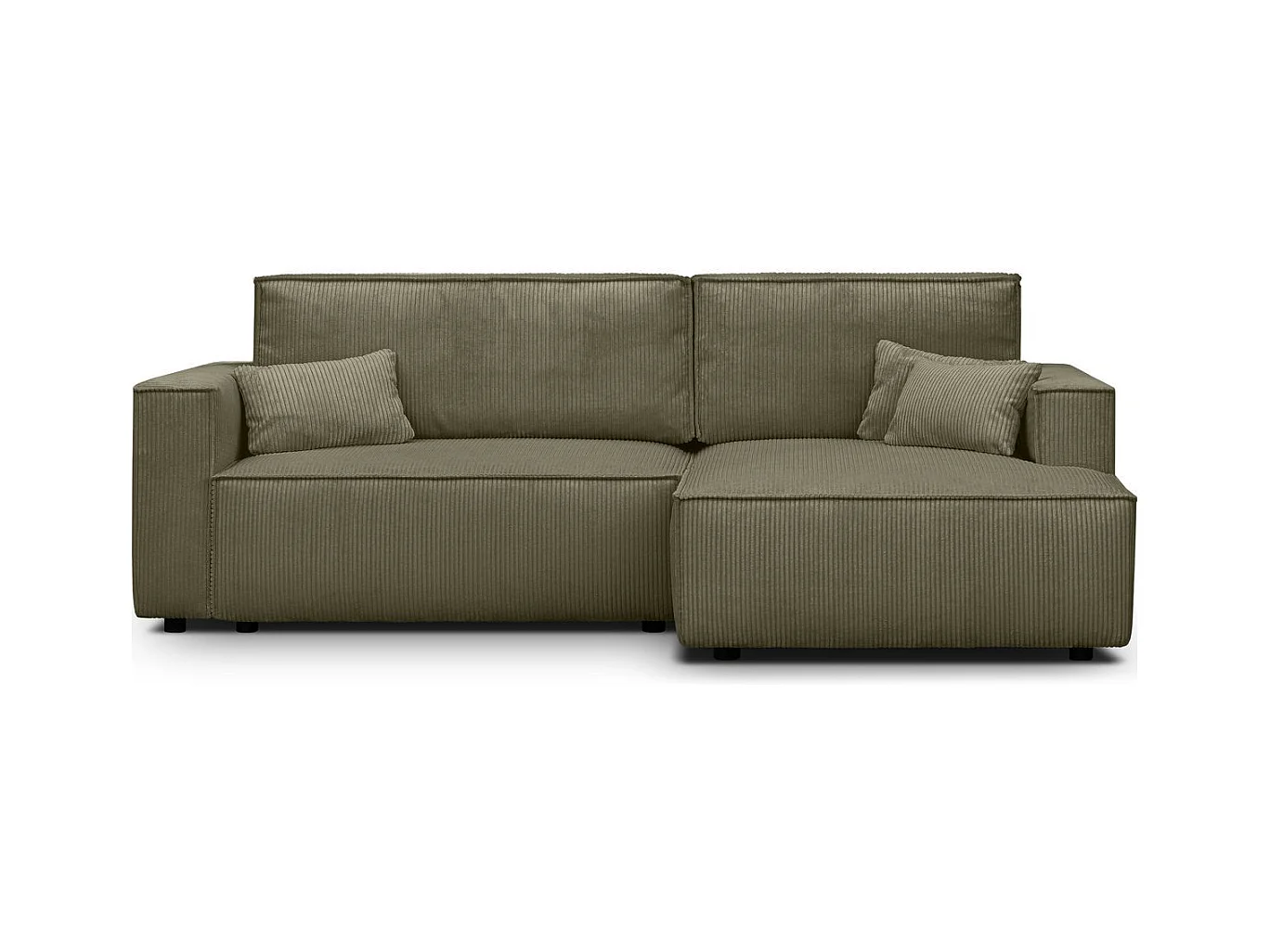 Canapé d'angle à droite convertible 3 places en velours côtelé vert kaki - Asti