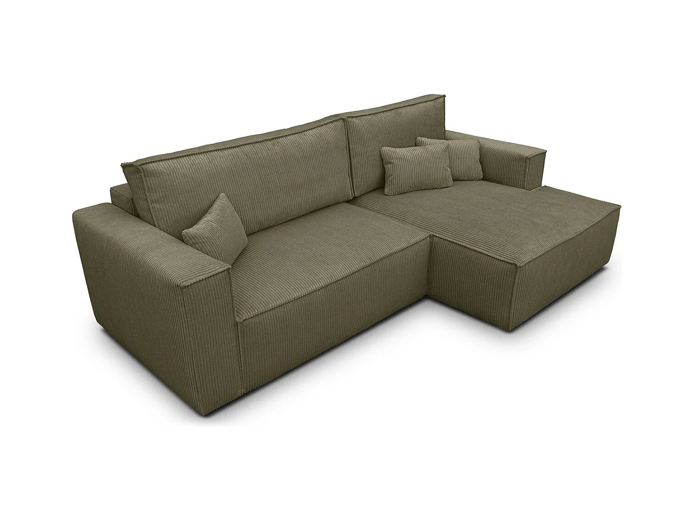 Canapé d'angle à droite convertible 3 places en velours côtelé vert kaki - Asti