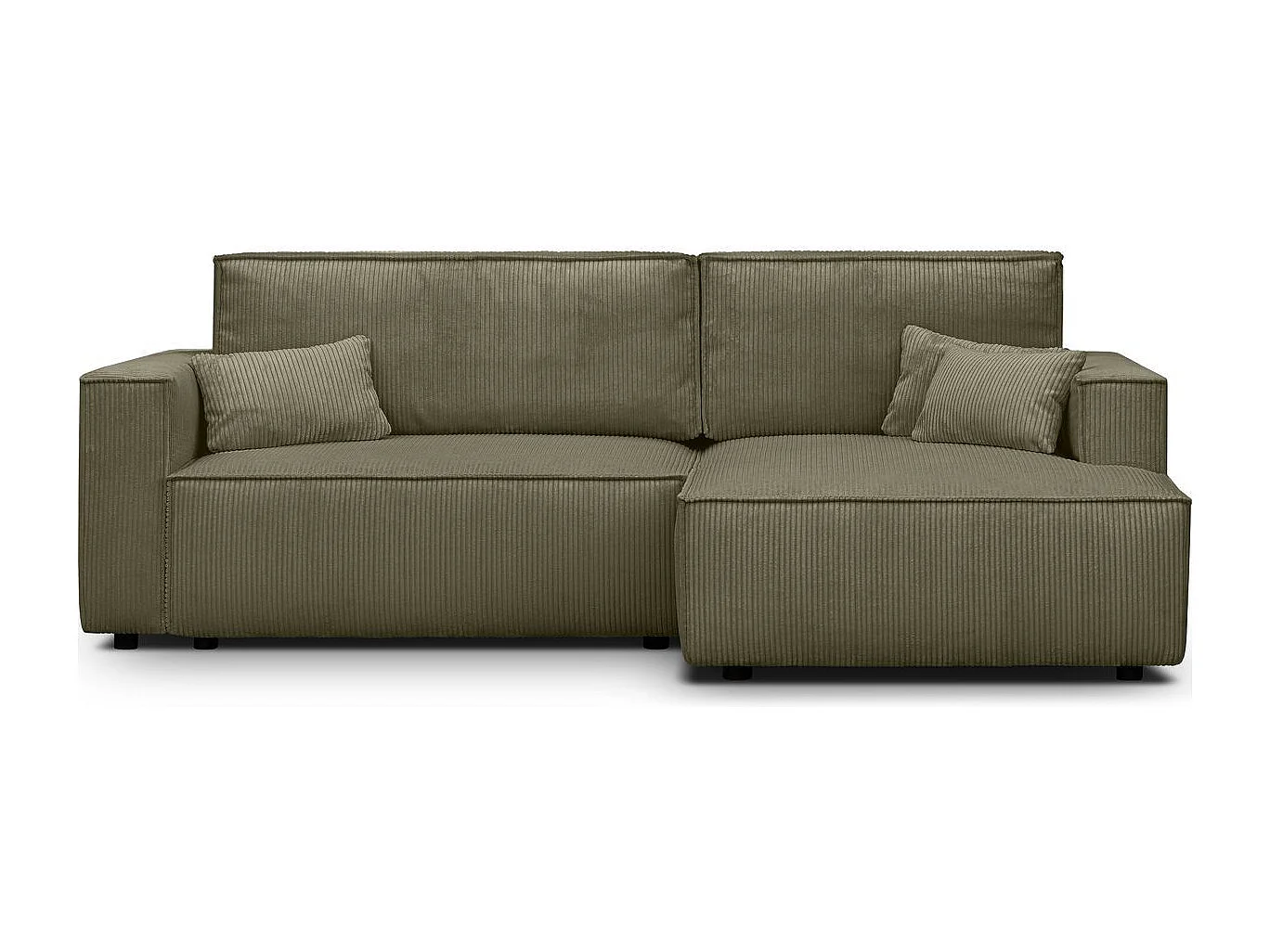 Canapé d'angle à droite convertible 3 places en velours côtelé vert kaki - Asti