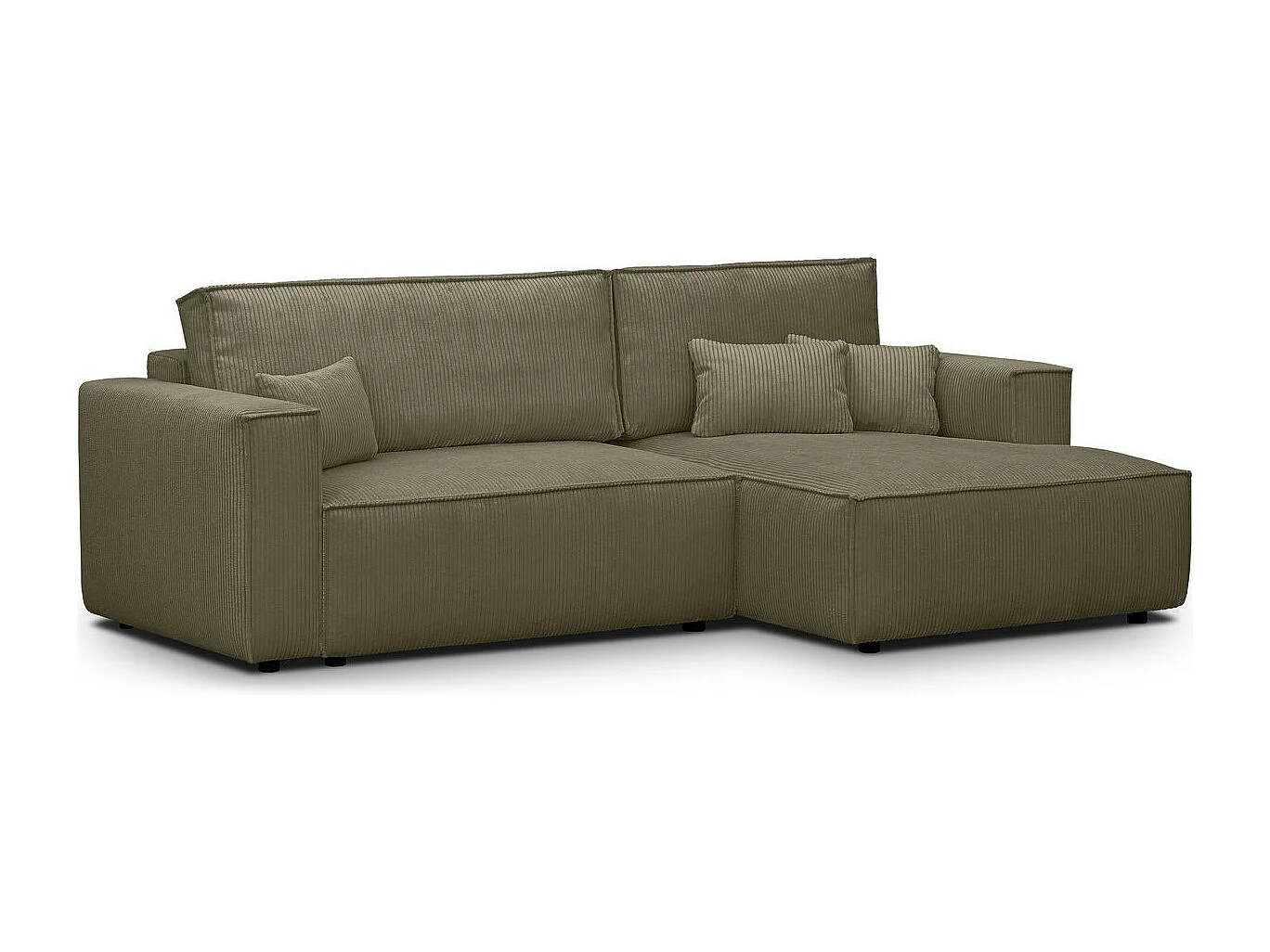 Canapé d'angle à droite convertible 3 places en velours côtelé vert kaki - Asti