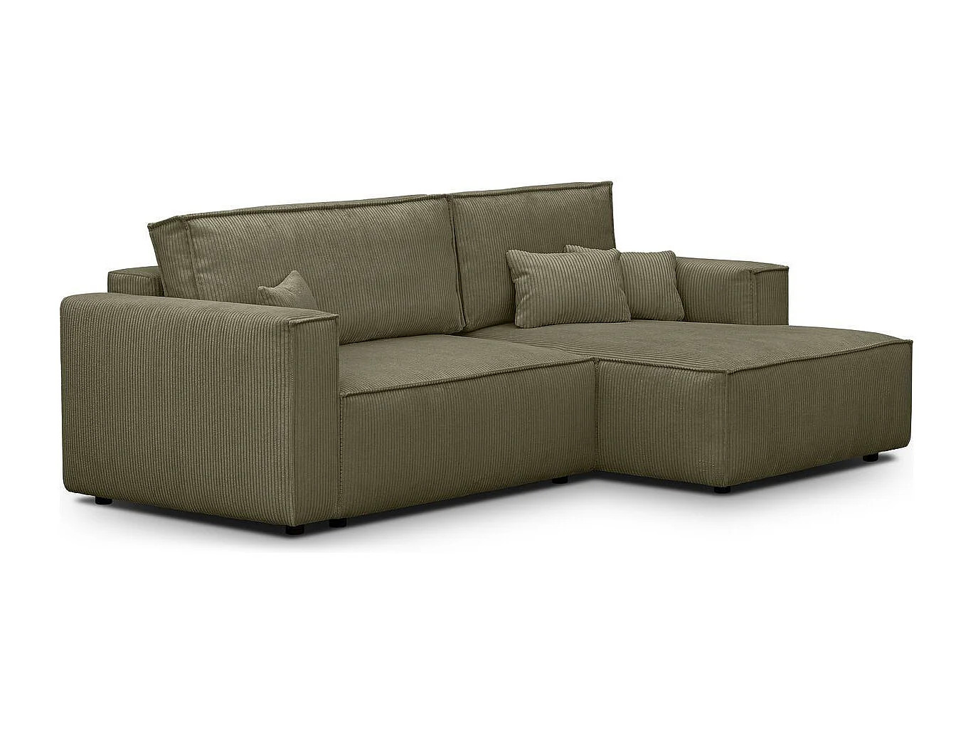 Canapé d'angle à droite convertible 3 places en velours côtelé vert kaki - Asti