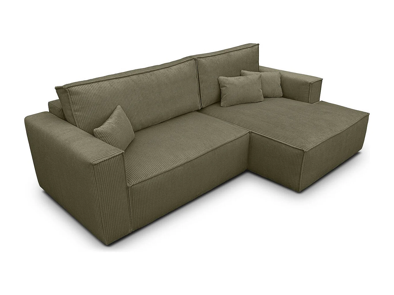 Canapé d'angle à droite convertible 3 places en velours côtelé vert kaki - Asti