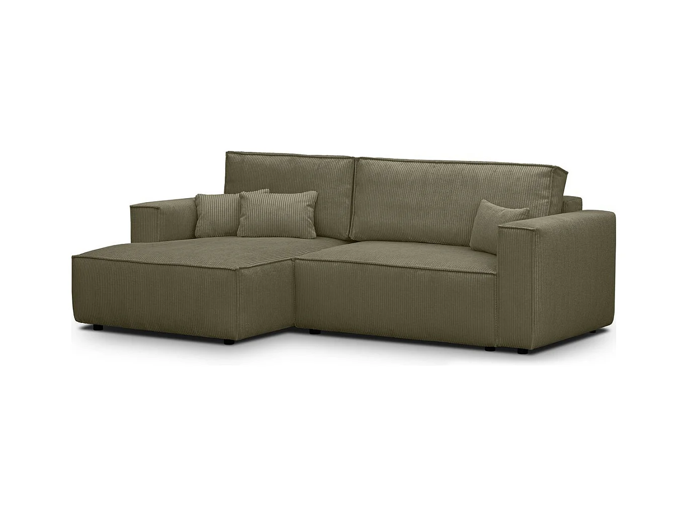 Canapé d'angle à gauche convertible 3 places en velours côtelé vert kaki - Asti