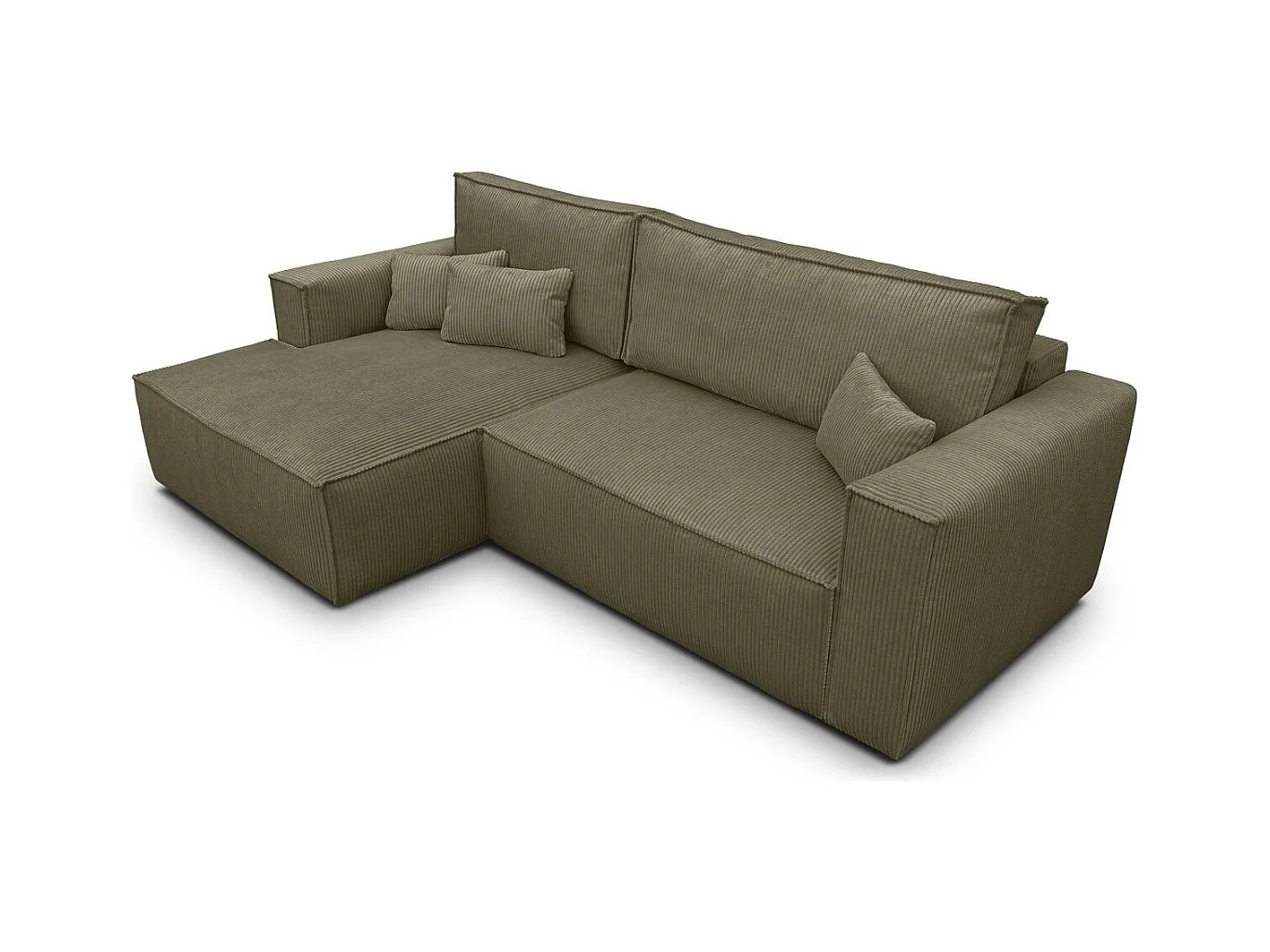 Canapé d'angle à gauche convertible 3 places en velours côtelé vert kaki - Asti