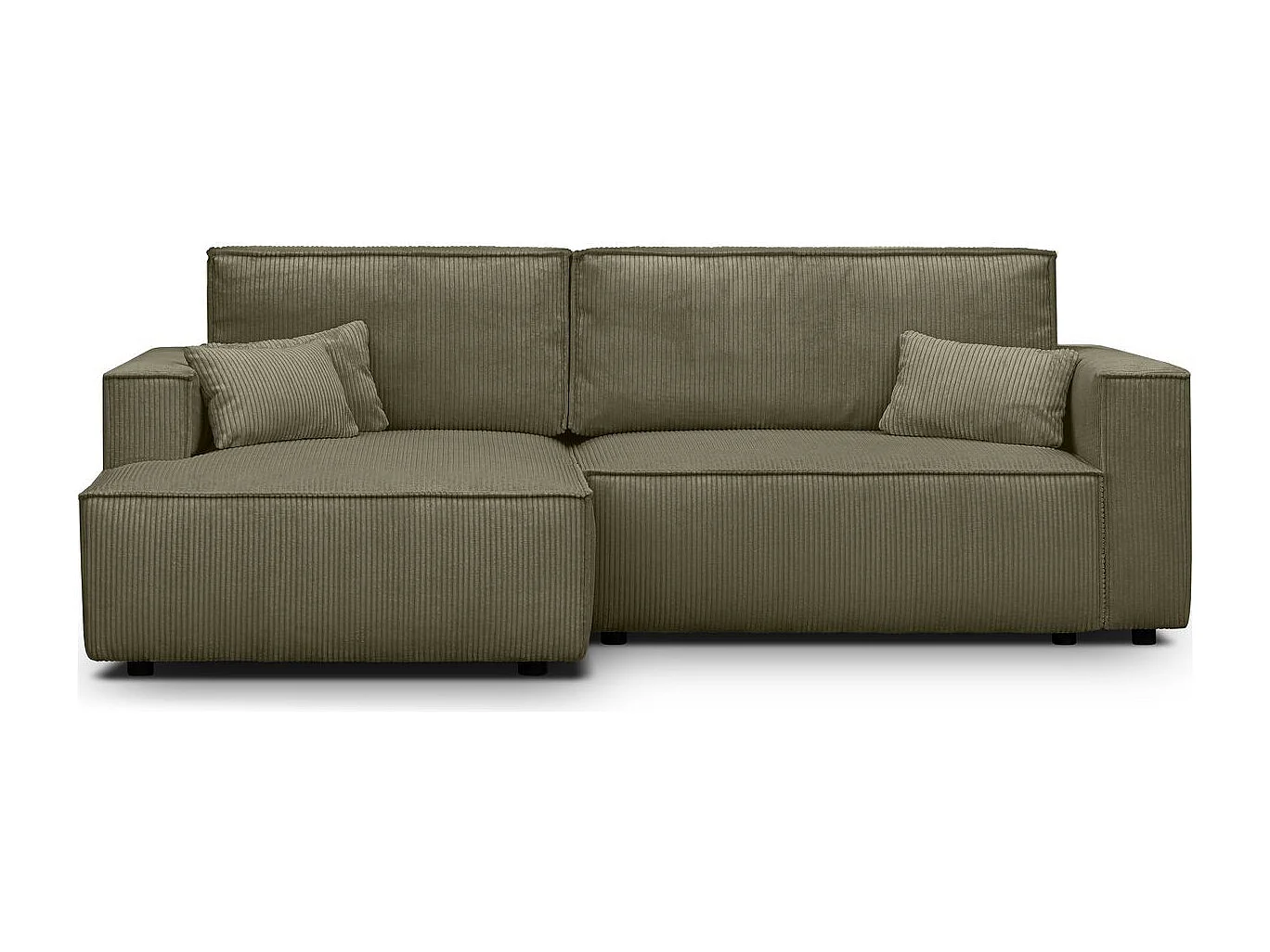 Canapé d'angle à gauche convertible 3 places en velours côtelé vert kaki - Asti