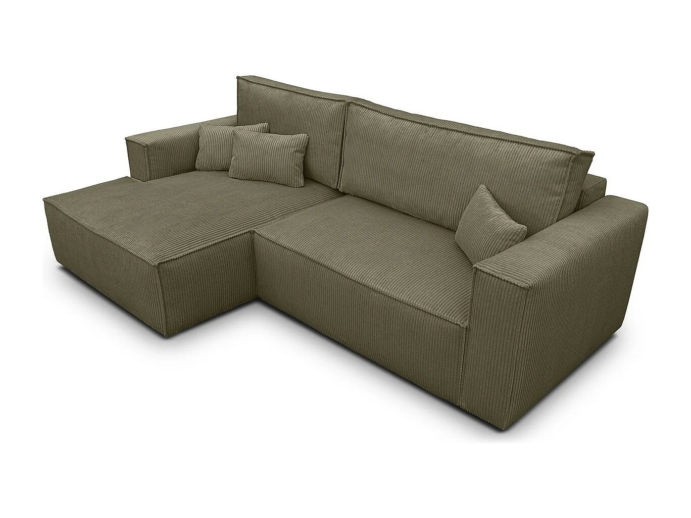 Canapé d'angle à gauche convertible 3 places en velours côtelé vert kaki - Asti