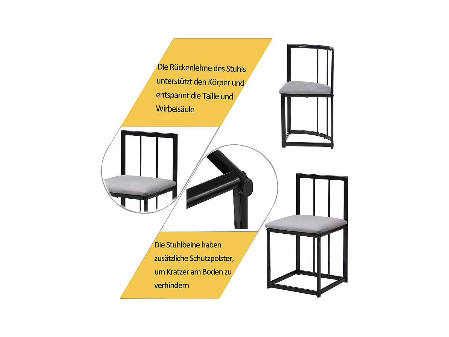 Set da tavolo da pranzo con sei sedie: tavolo bianco, sedie con schienali e cuscini