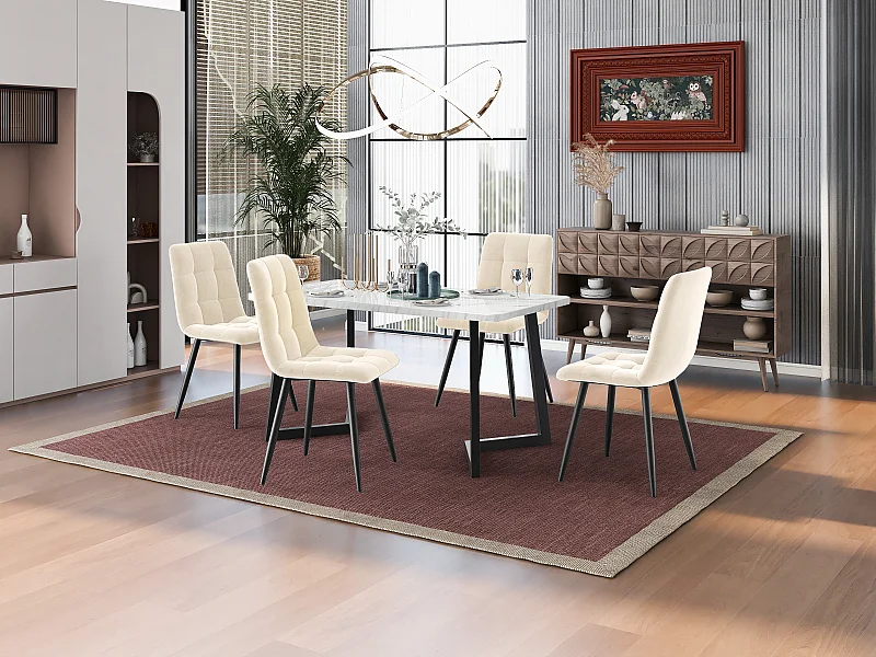 Set tavolo da pranzo rettangolare da 117 cm, sedia da pranzo in velluto beige