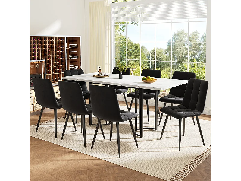 Conjunto de comedor extensible, sillas de comedor de terciopelo negro