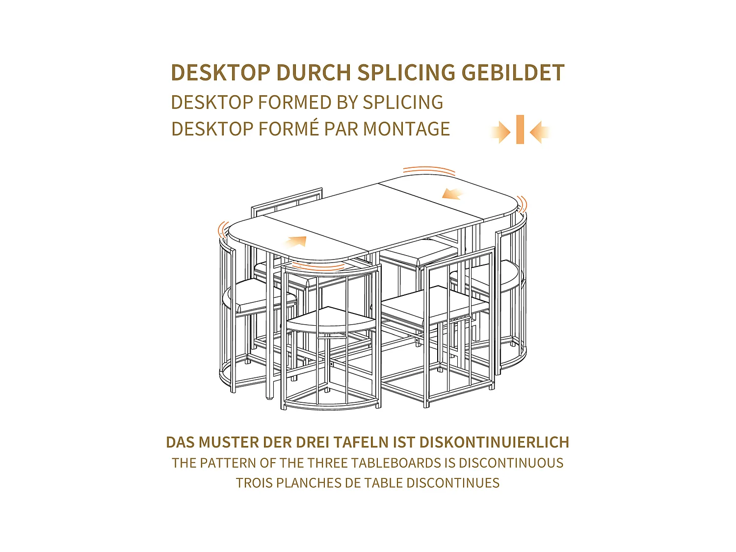 Esstischset mit sechs Stühlen: weißer Tisch, Stühle mit Rückenlehnen und Kissen