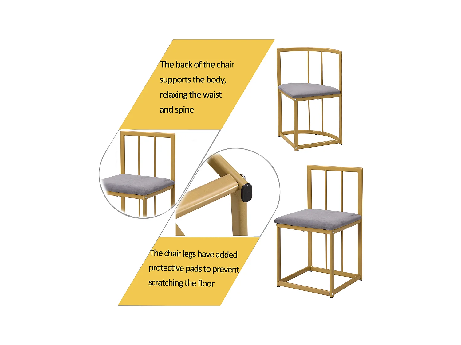 Eettafelset met zes stoelen: witte tafel, stoelen met rugleuningen en kussens