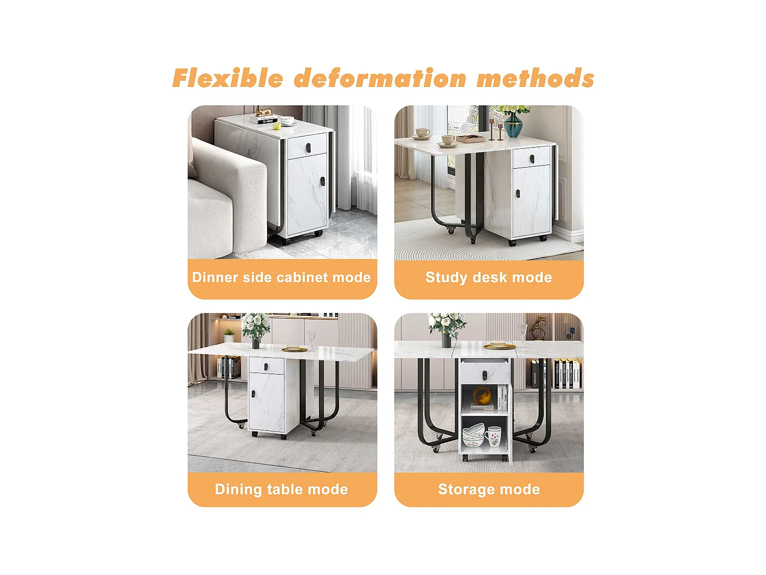 150 x 80 x 76 cm Esstisch-Set, Klapptisch, 4 Samtstühle, schwarze Beine, weißes MDF