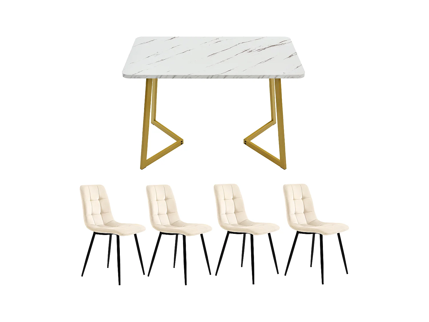 Ensemble table à manger rectangulaire de 117cm avec 4 chaises,table de cuisine moderne