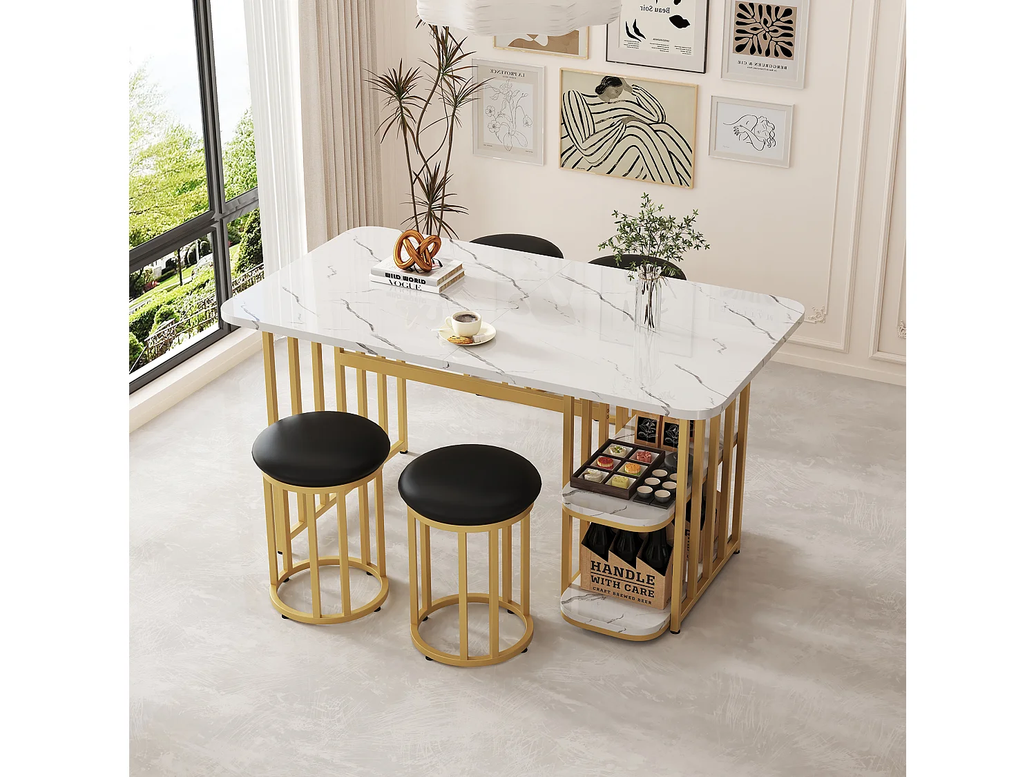 Conjunto de comedor con 4 sillas, conjunto de mesa de cocina, con espacio de almacenamiento