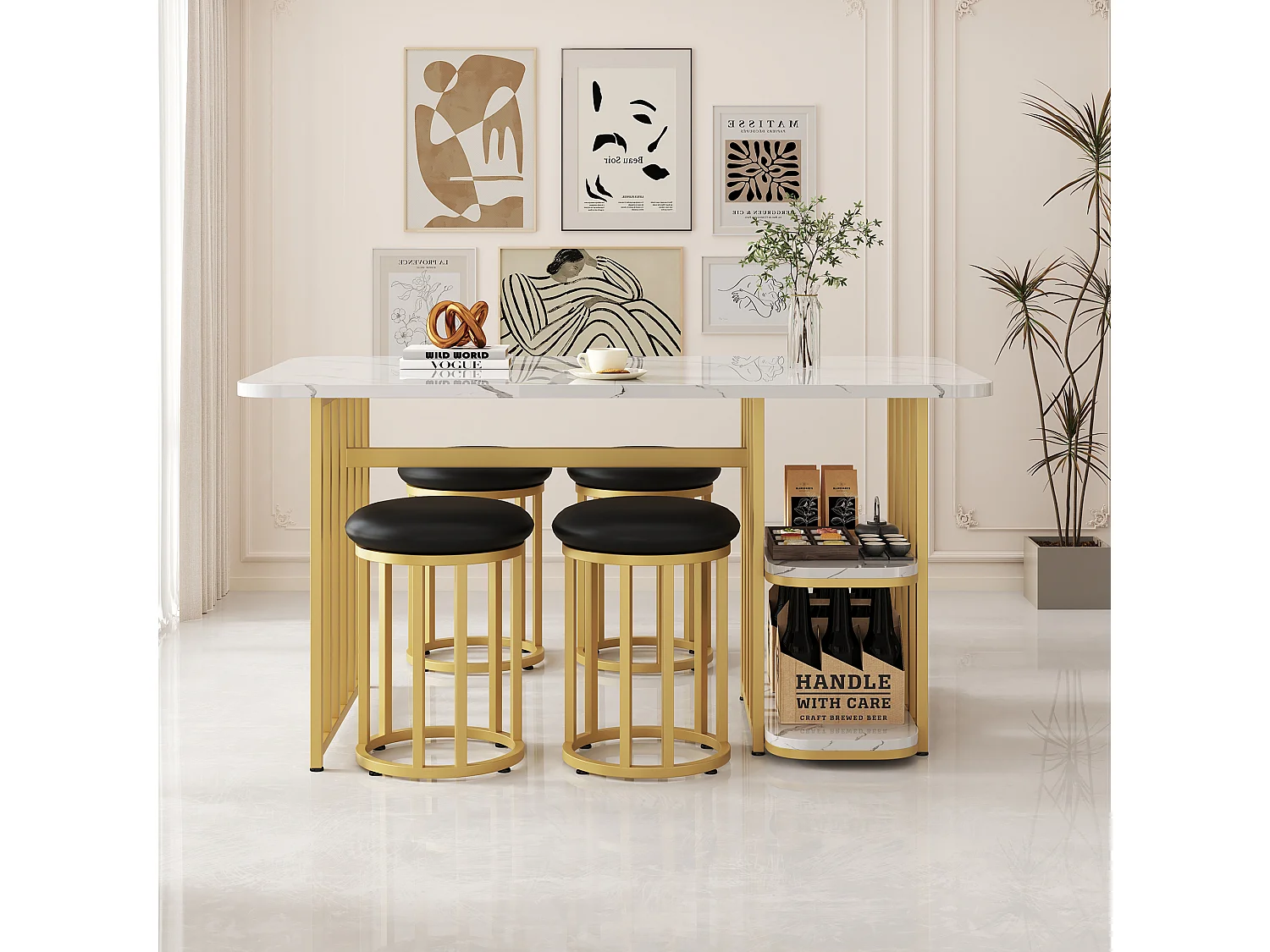 Conjunto de comedor con 4 sillas, conjunto de mesa de cocina, con espacio de almacenamiento