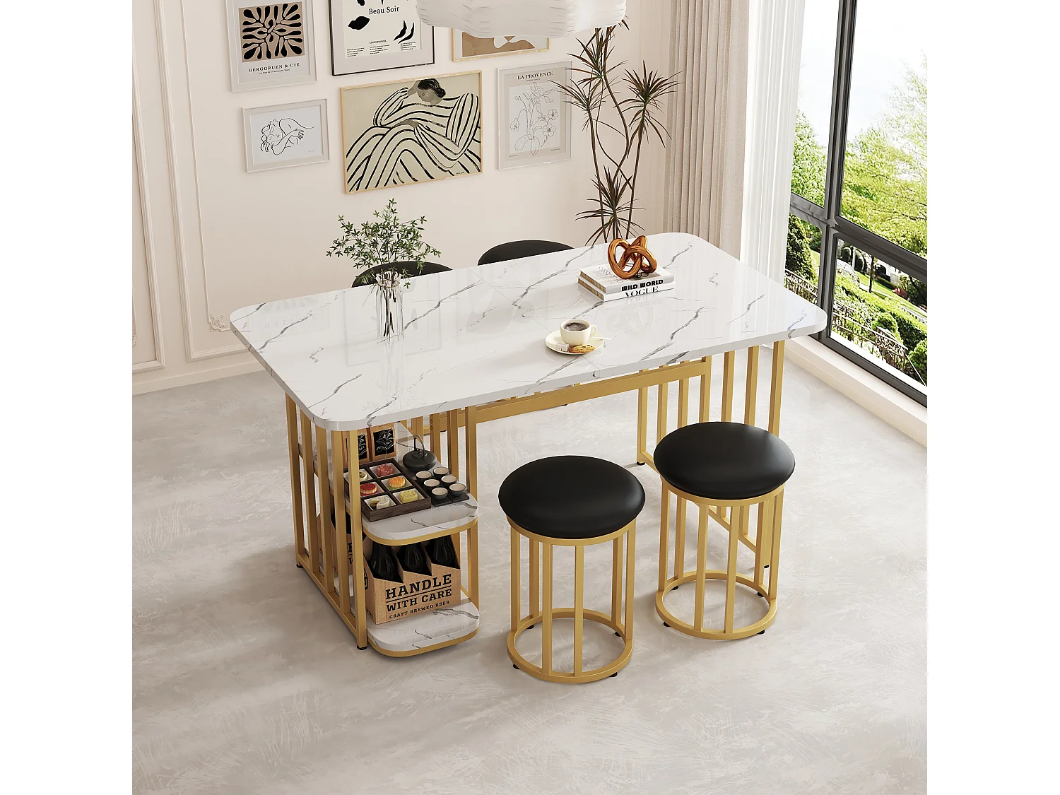 Conjunto de comedor con 4 sillas, conjunto de mesa de cocina, con espacio de almacenamiento