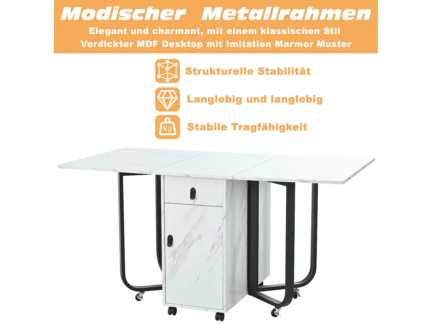 Ensemble salle à manger 150x80x76 cm,table pliante,4 chaises lin,pieds noirs,MDF blanc