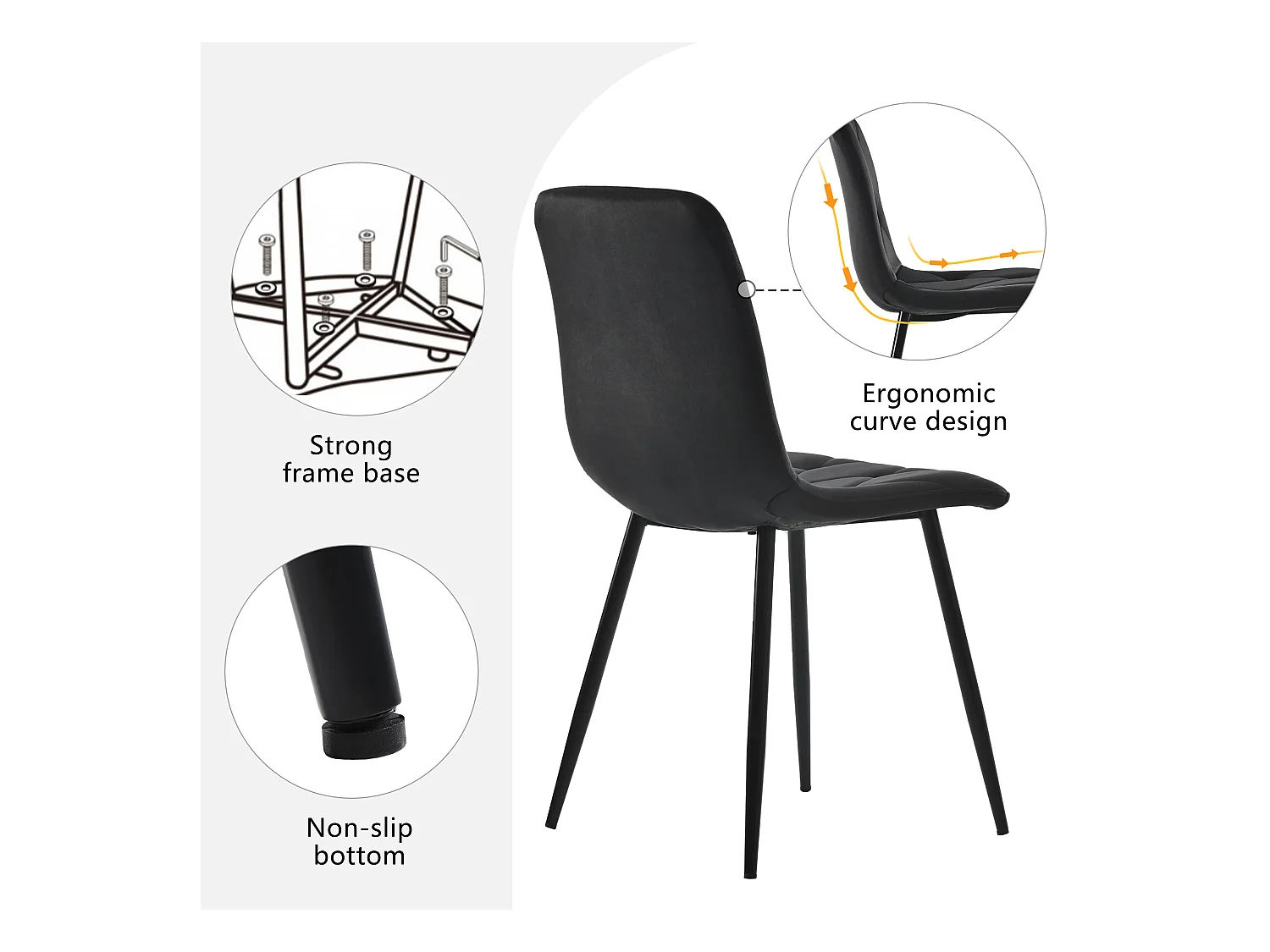 117 x 68 cm Esstisch-Set, rechteckiger Tisch, 4 schwarze Samtstühle, goldene Beine