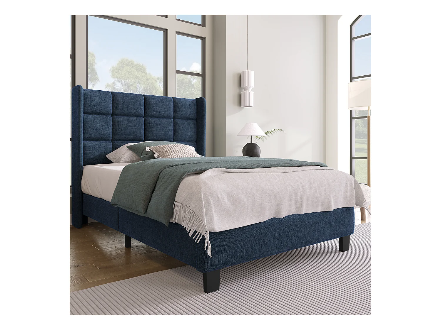 Letto imbottito con testiera imbottita, letto singolo con rete a doghe, 90x200 cm