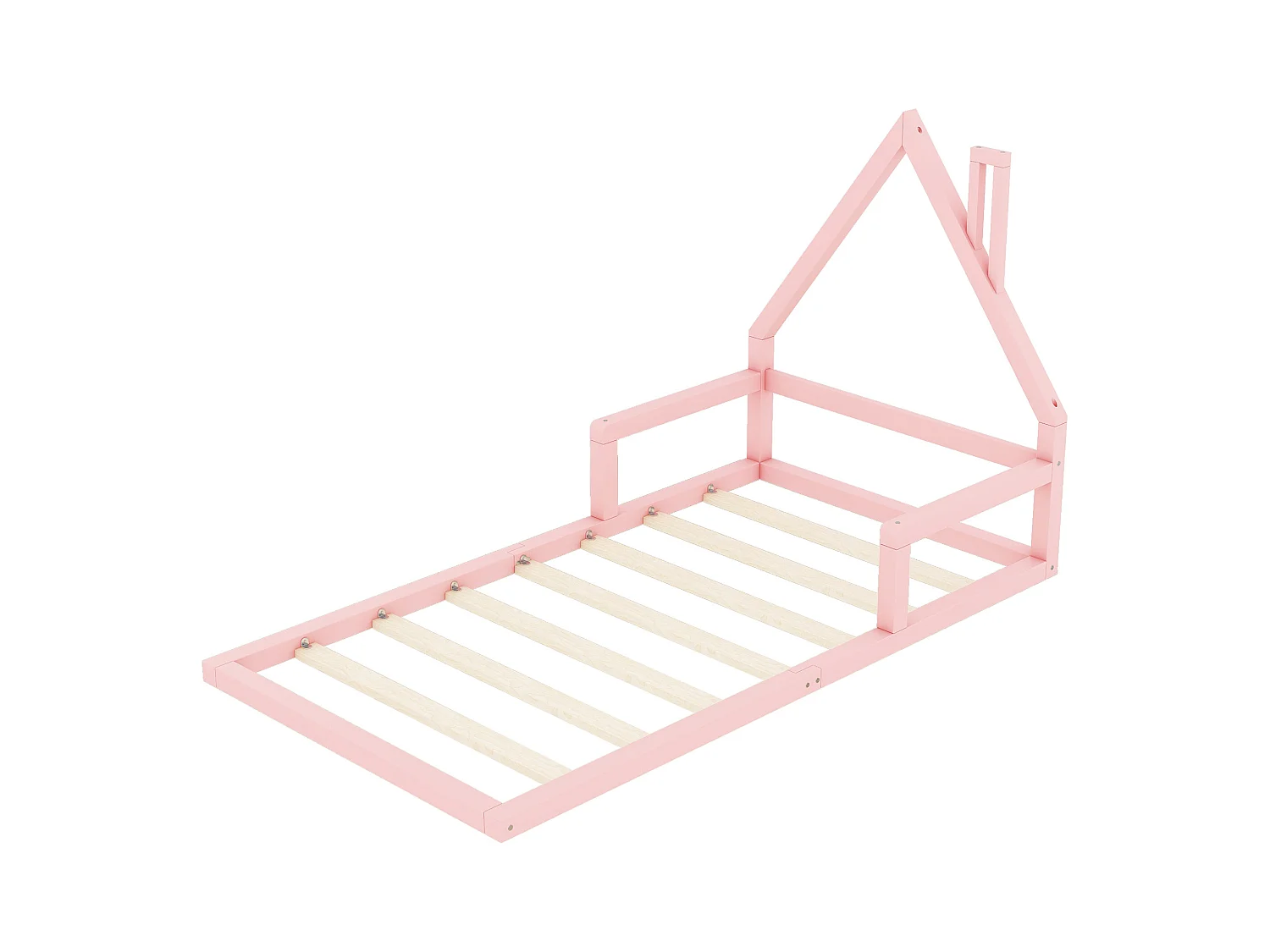 Kinderbett 90 x 200 cm, Flachbett, Hausform, Kiefer massiv, schlichte Form, rosa