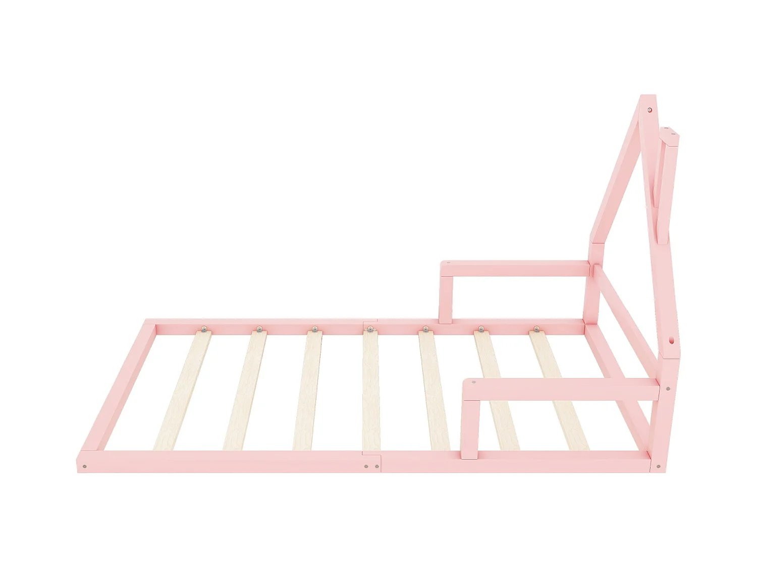 Kinderbett 90 x 200 cm, Flachbett, Hausform, Kiefer massiv, schlichte Form, rosa