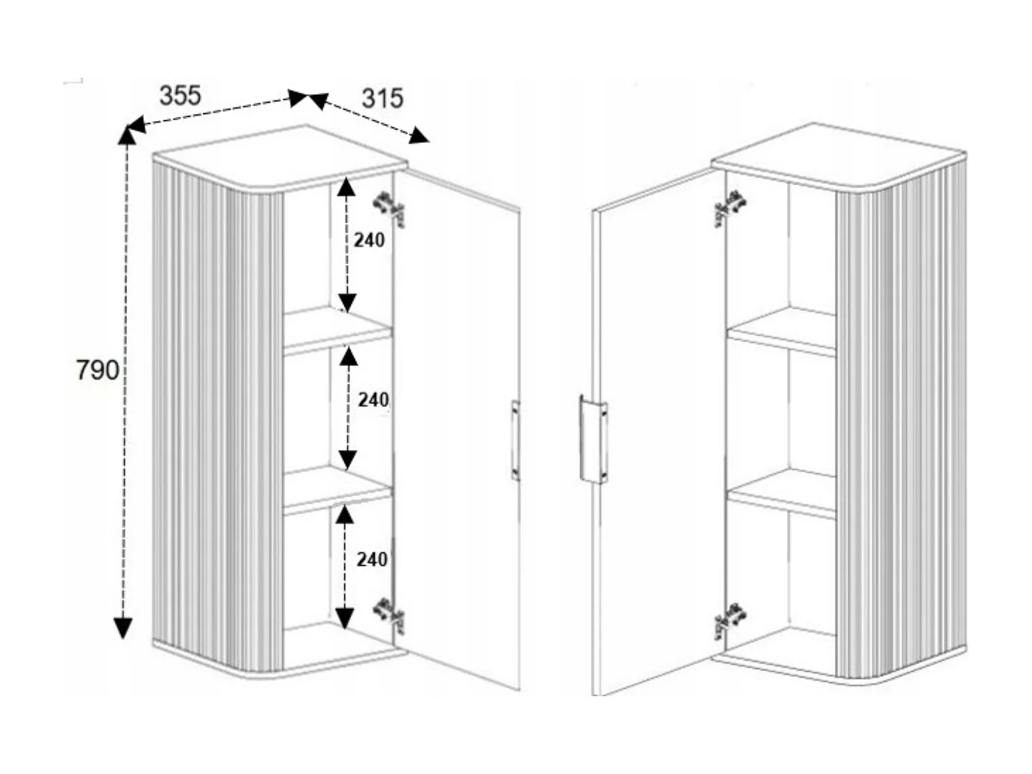 Armoire de toilette, cachemire, poignée dorée, 79 x 35,5 x 31,5 cm