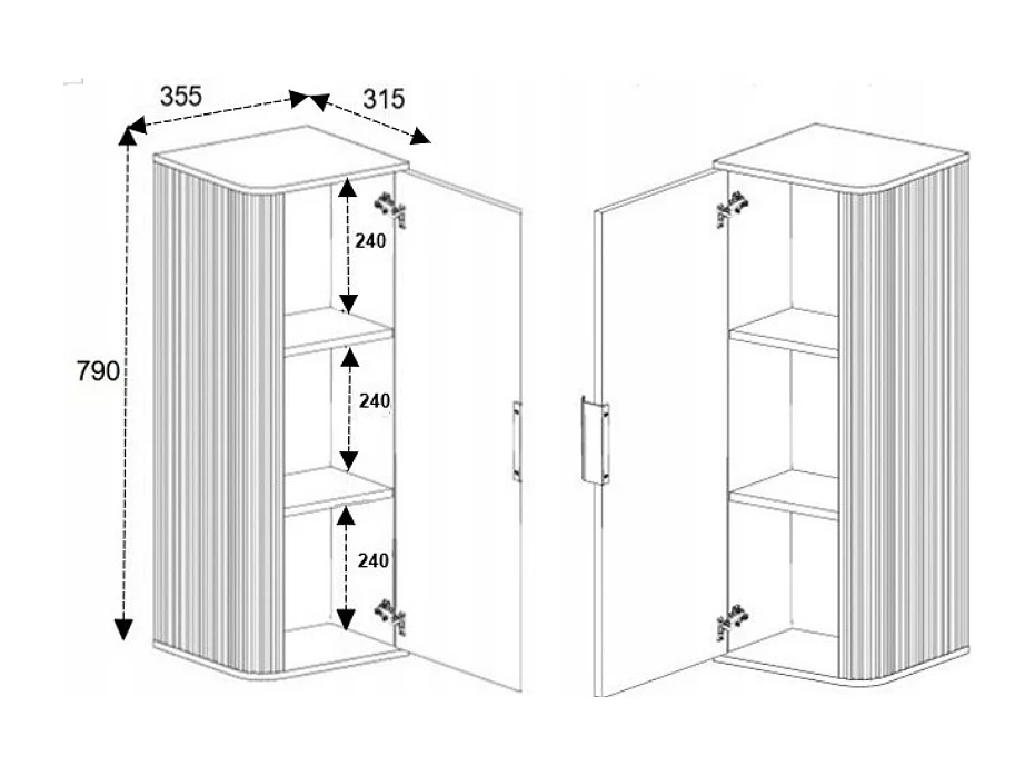Armoire de toilette, cachemire, poignée dorée, 79 x 35,5 x 31,5 cm