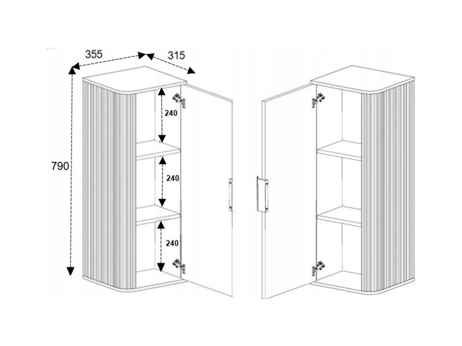 Armoire de toilette, chêne Craft, poignée doré, 79 x 35,5 x 31,5 cm