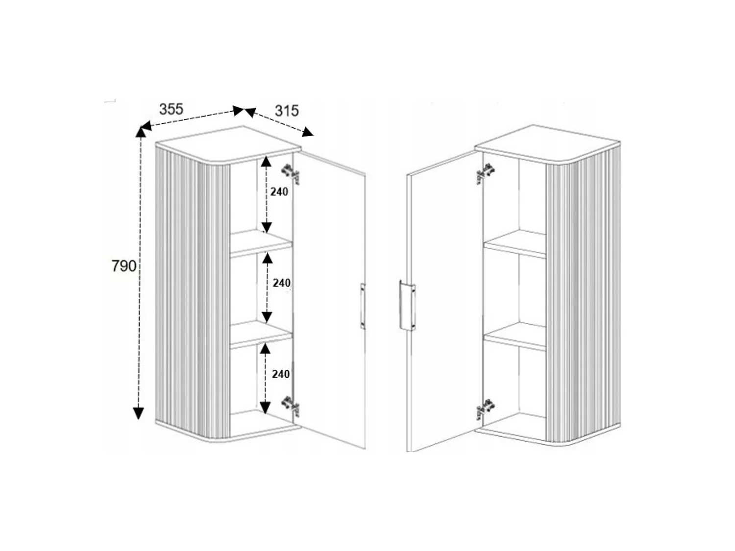 Armoire de toilette, blanc, poignée noire, 79 x 35,5 x 31,5 cm
