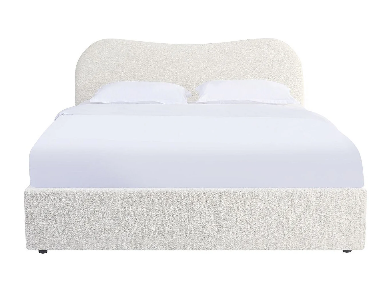 Lit coffre adulte 140x190 cm avec tête de lit matelassée en tissu bouclé beige - Suzon