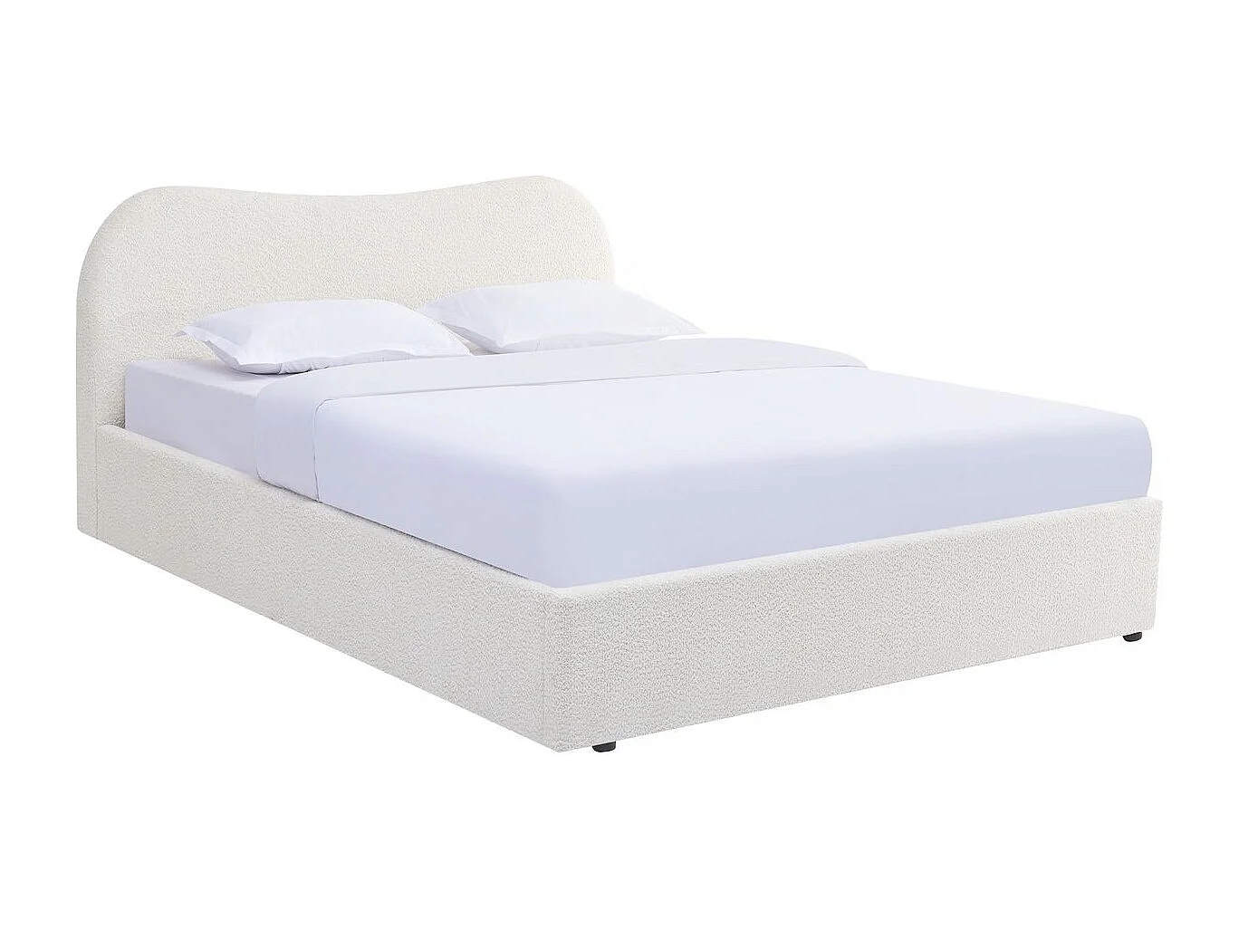 Lit coffre adulte 140x190 cm avec tête de lit matelassée en tissu bouclé beige - Suzon