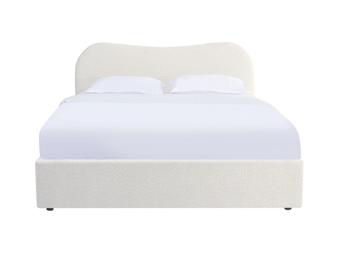 Lit coffre adulte 160x200 cm avec tête de lit matelassée en tissu bouclé beige - Suzon