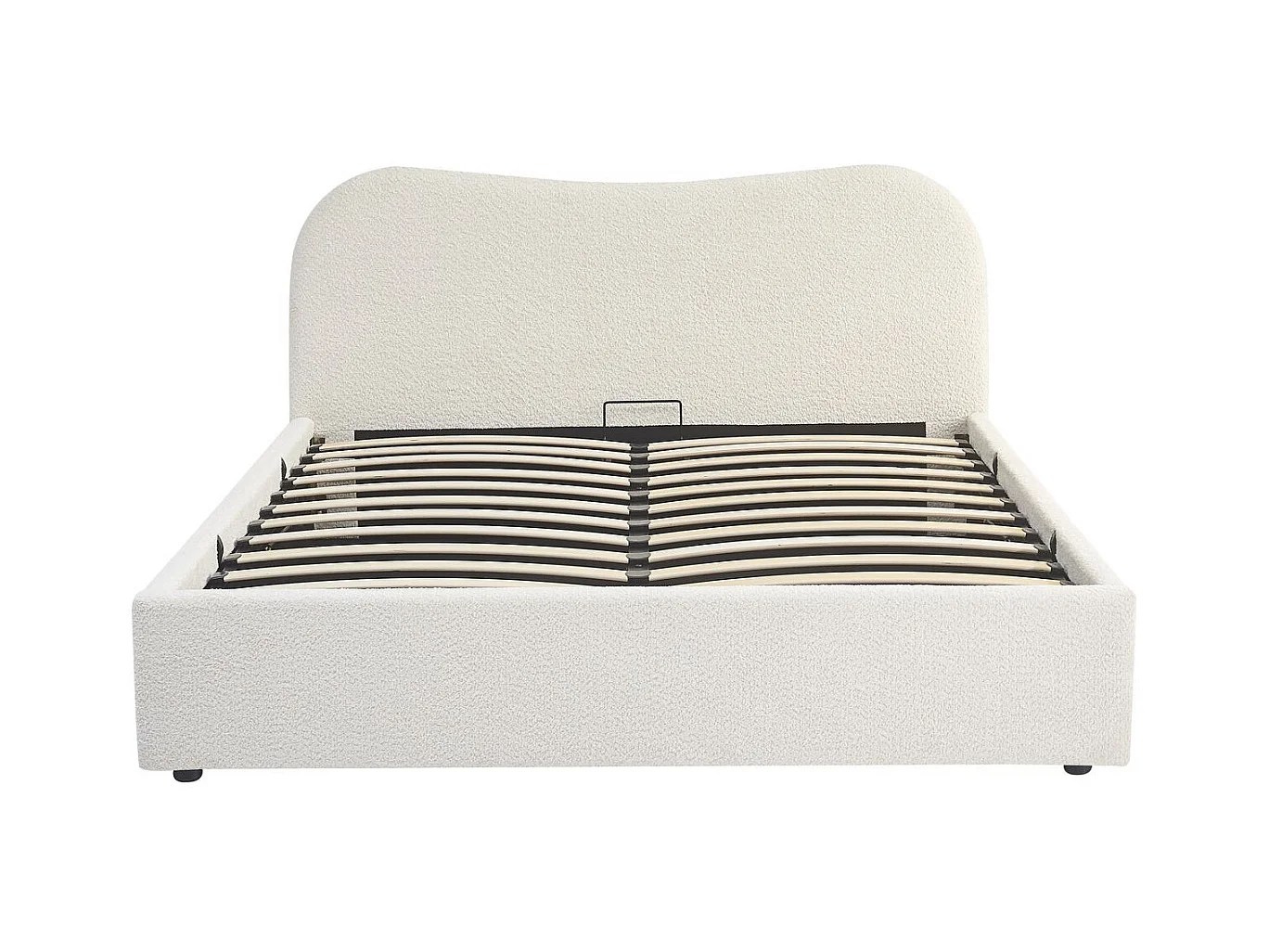 Lit coffre adulte 160x200 cm avec tête de lit matelassée en tissu bouclé beige - Suzon