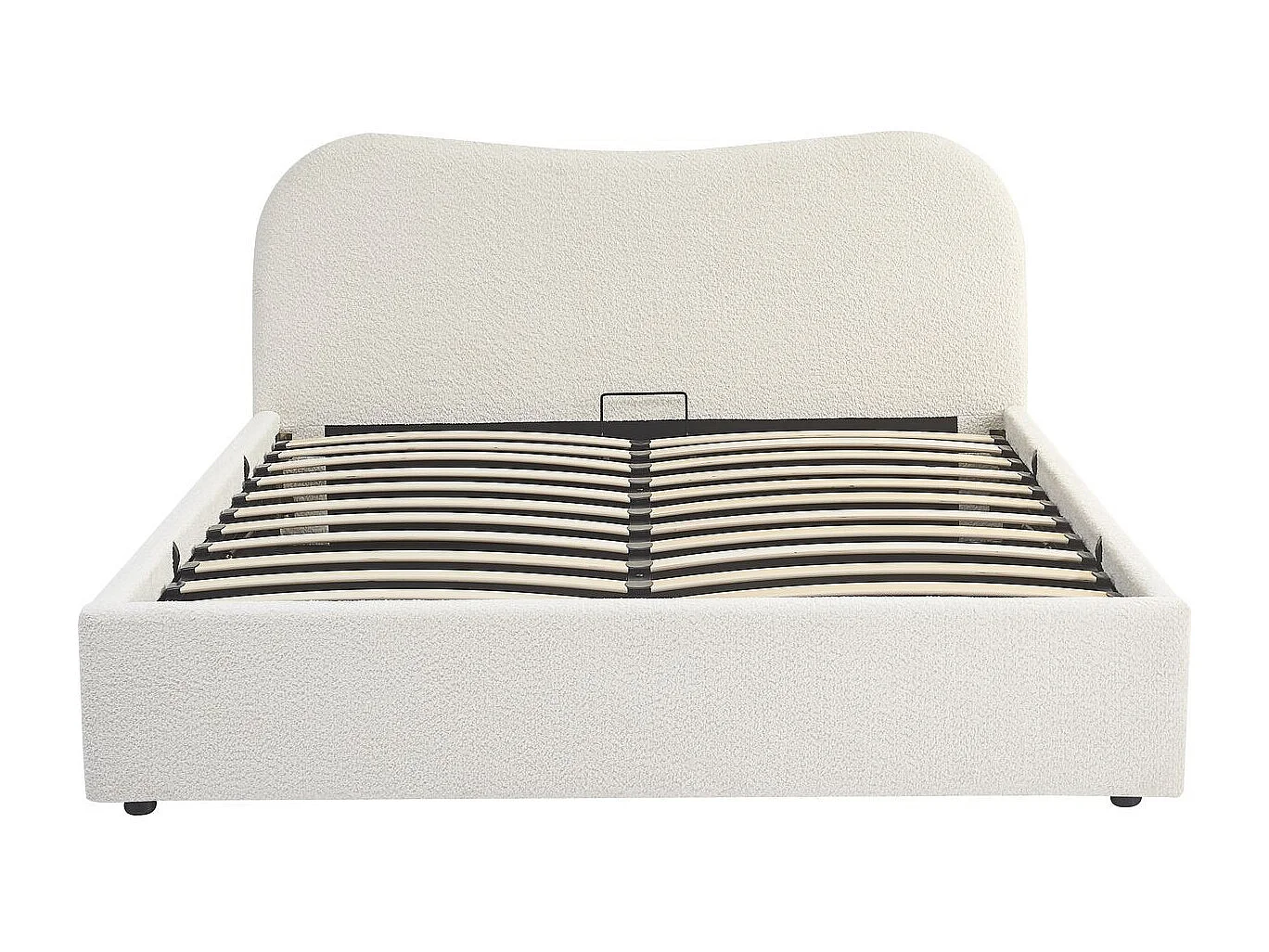 Lit coffre adulte 160x200 cm avec tête de lit matelassée en tissu bouclé beige - Suzon