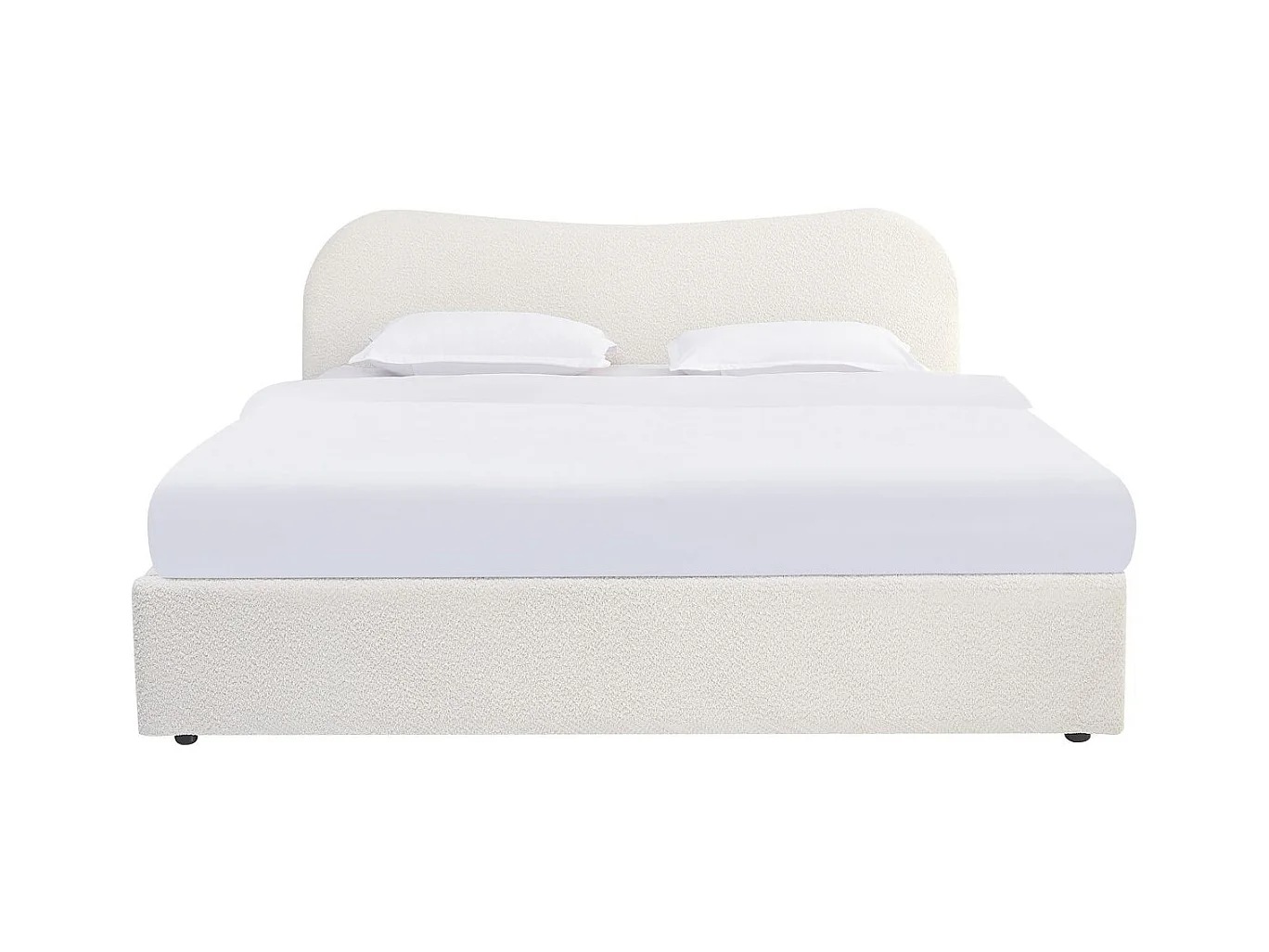 Lit coffre adulte 180x200 cm avec tête de lit matelassée en tissu bouclé beige - Suzon