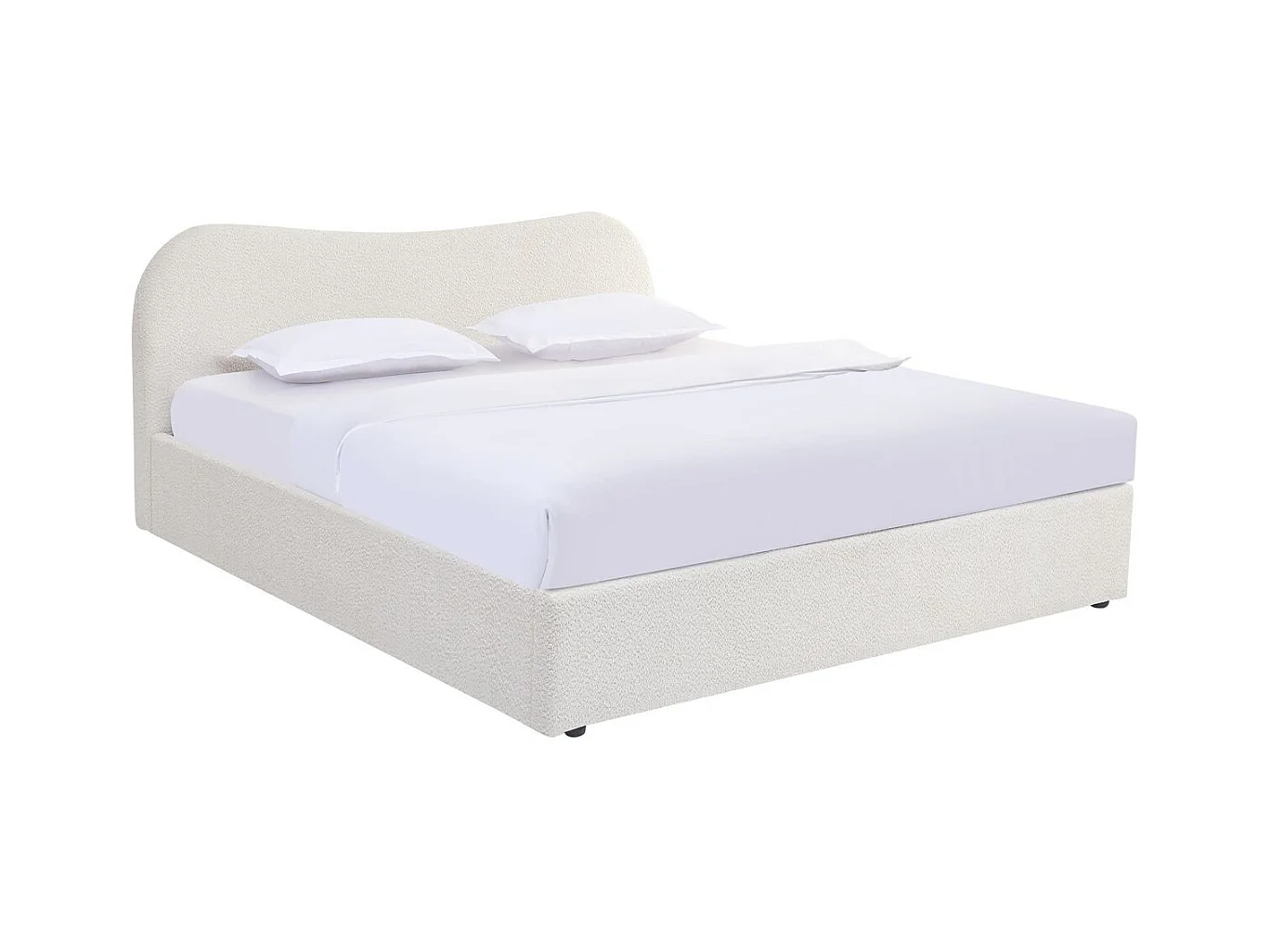 Lit coffre adulte 180x200 cm avec tête de lit matelassée en tissu bouclé beige - Suzon