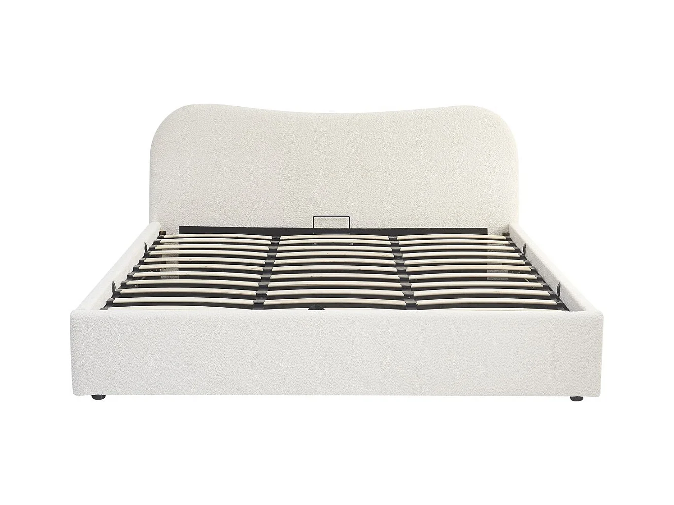 Lit coffre adulte 180x200 cm avec tête de lit matelassée en tissu bouclé beige - Suzon