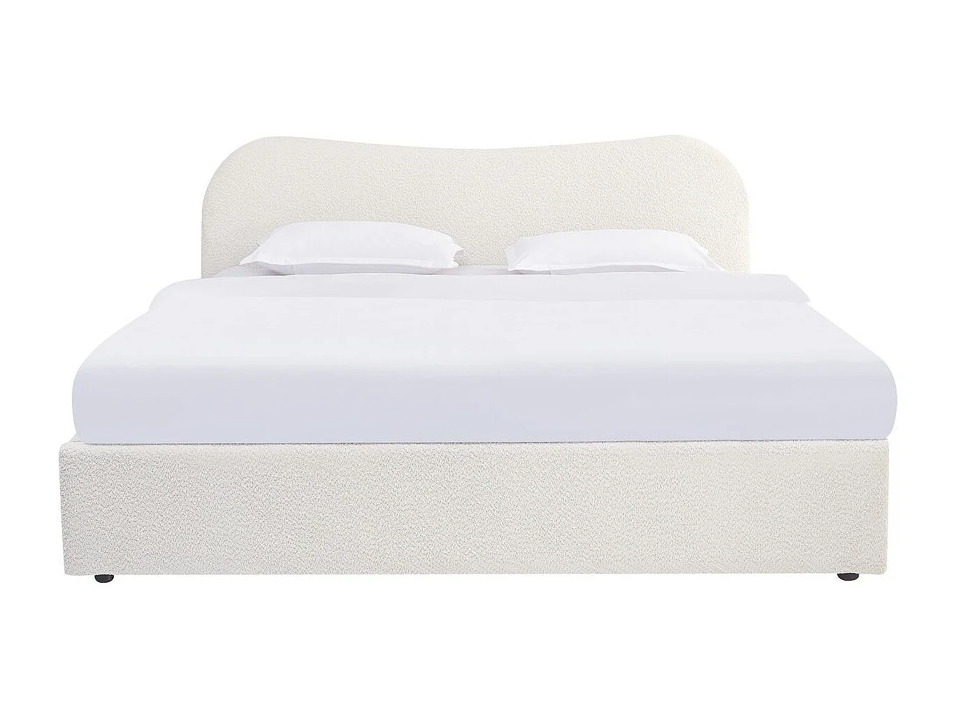 Lit coffre adulte 180x200 cm avec tête de lit matelassée en tissu bouclé beige - Suzon