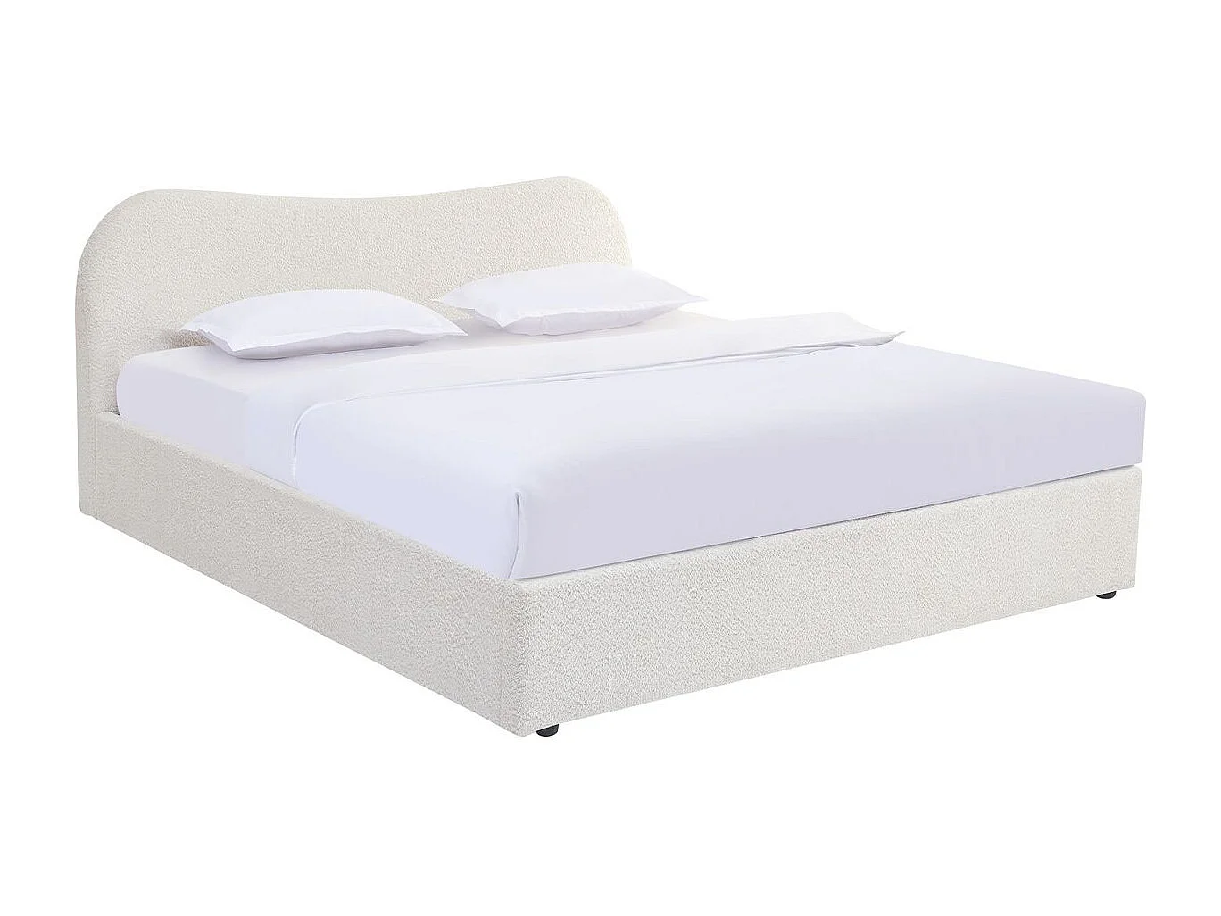 Lit coffre adulte 180x200 cm avec tête de lit matelassée en tissu bouclé beige - Suzon