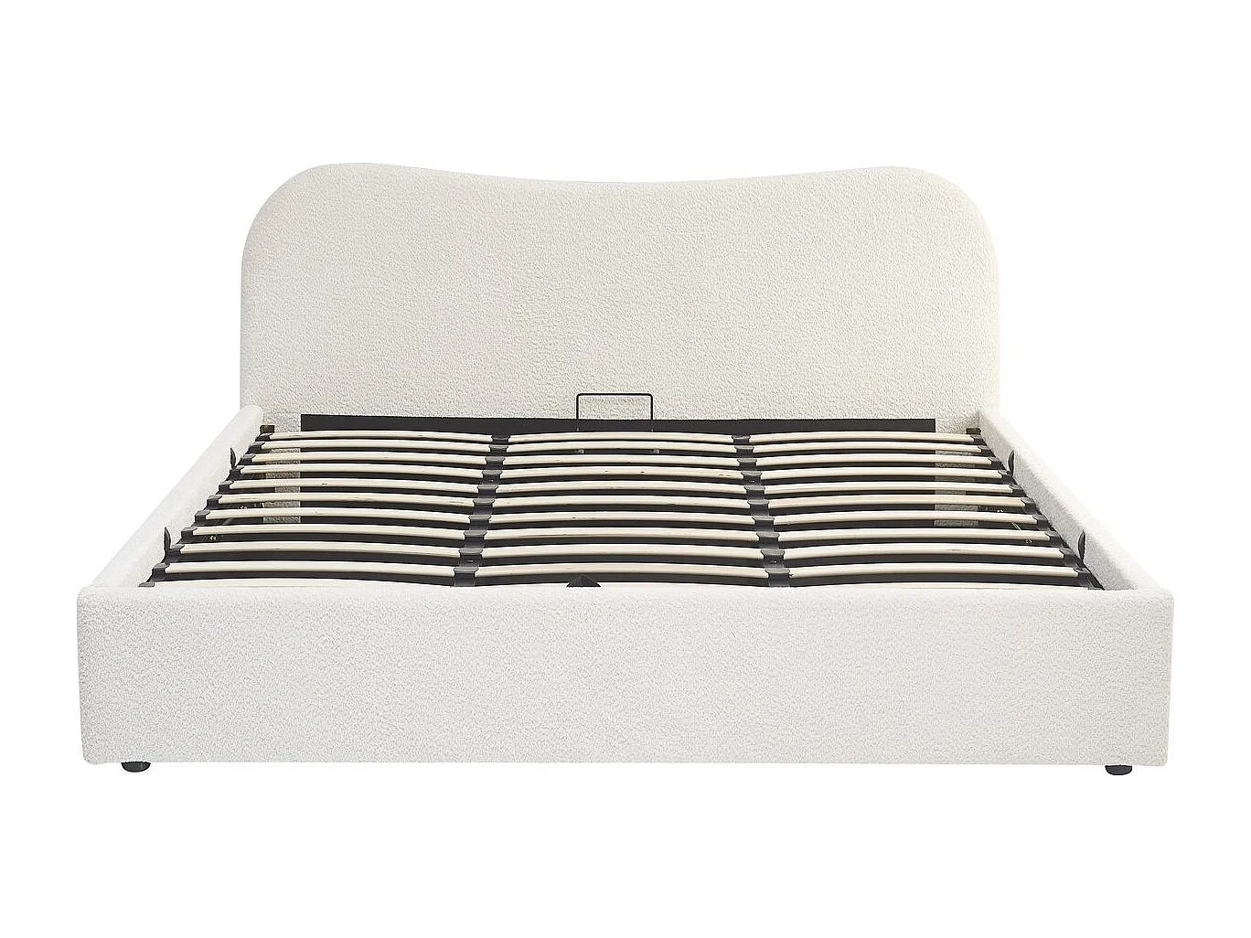 Lit coffre adulte 180x200 cm avec tête de lit matelassée en tissu bouclé beige - Suzon