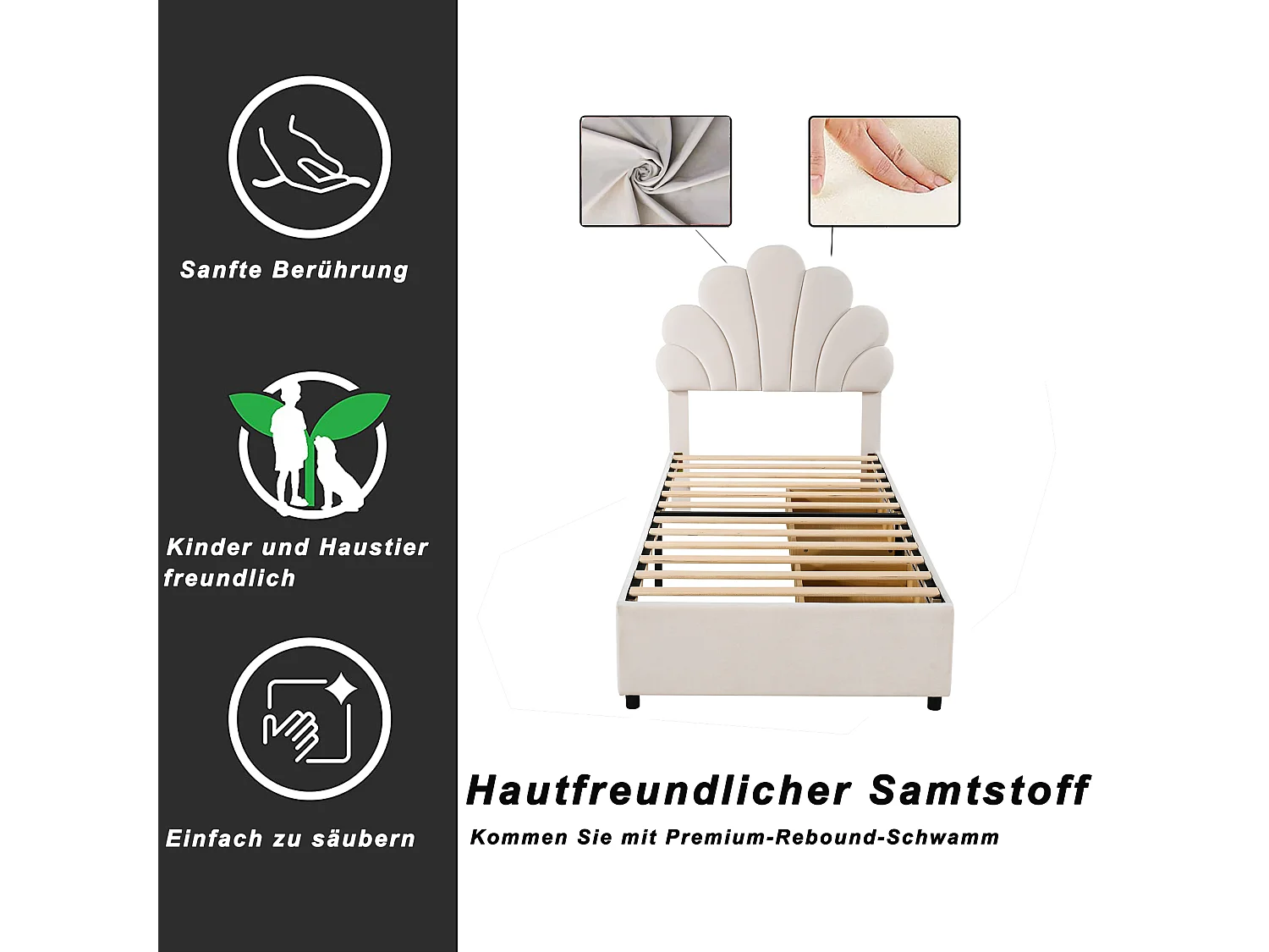 Letto imbottito 90x200 cm con testiera a forma di fiore